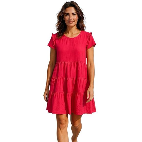 Adyson Parker Linen Blend Tiered Ruffle Sleeve Shift Babydoll Dress XL Boho - Picture 1 of 9